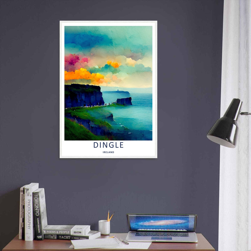 An impressionist style landscape art print displaying the luminous teal ocean waves of Dingle Ireland, offered as a canvas, an unframed poster, or within a custom gallery framed print display.