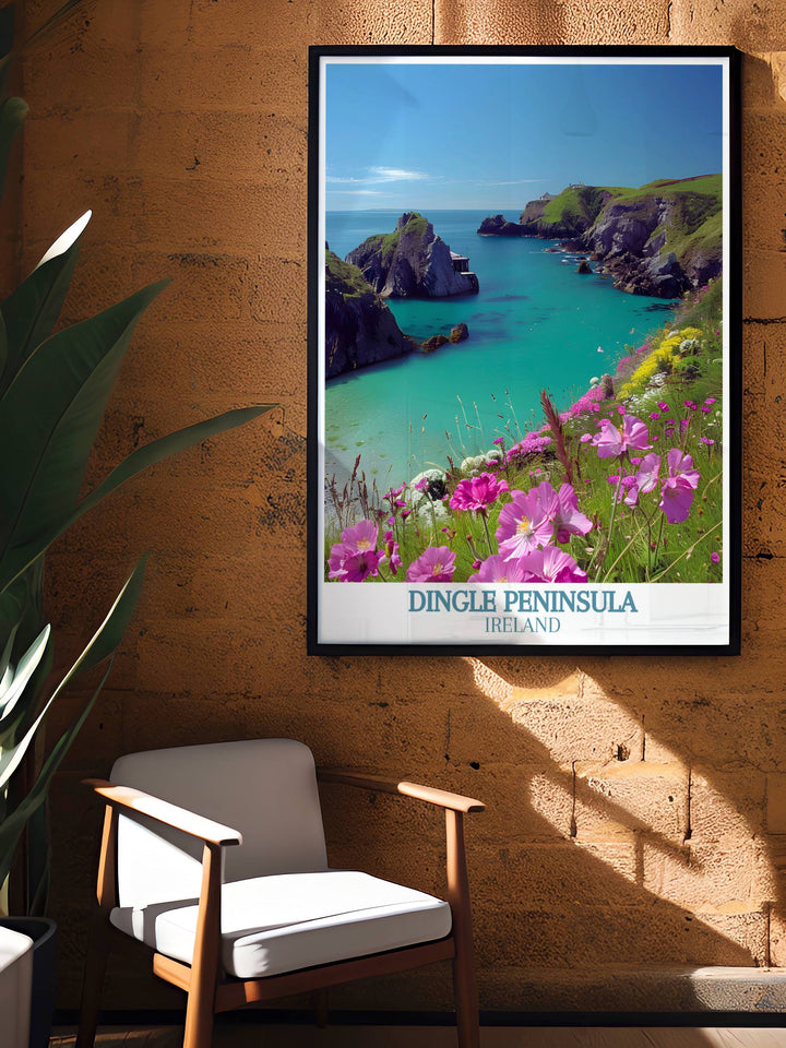 Dunquin Pier on a sunny day, with clear blue skies and vibrant natural colors highlighting the peaceful Irish landscape.