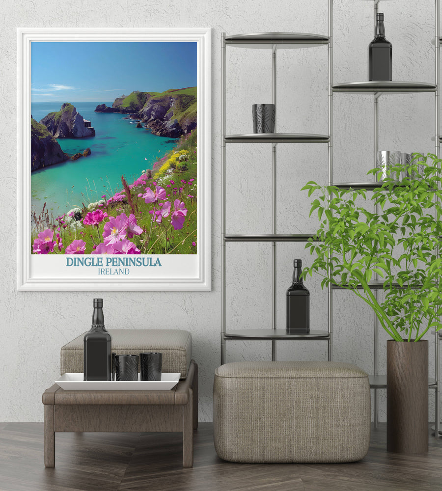Evocative art print of Dunquin Pier during a misty morning, capturing the mysterious and tranquil atmosphere of the area.