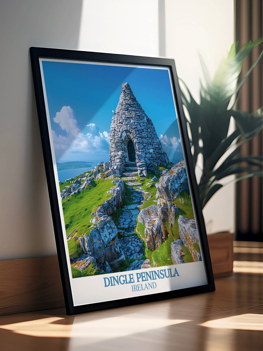 Spring view of Gallarus Oratory with blooming wildflowers, creating a colorful frame around this historic site.