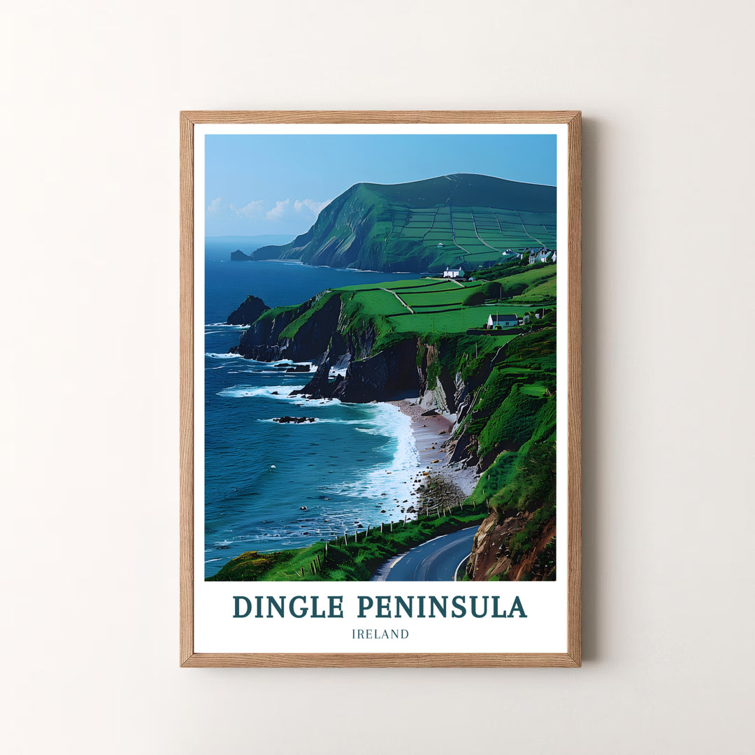 Classical Irish landscape scenery and winding coastal drives define this vintage-style Ireland travel poster by MapYourDreams. Available for purchase as an unframed paper print, a wrapped gallery canvas, or a framed setup built to bring Irish heritage, culture, and nature to your gallery wall.
