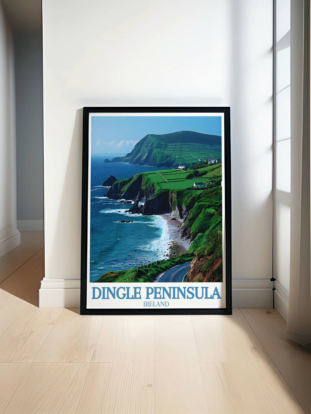  Detailed view of Slea Head where the rugged cliffs meet the vibrant Atlantic, showcasing the deep green of the grass against the oceans blue.