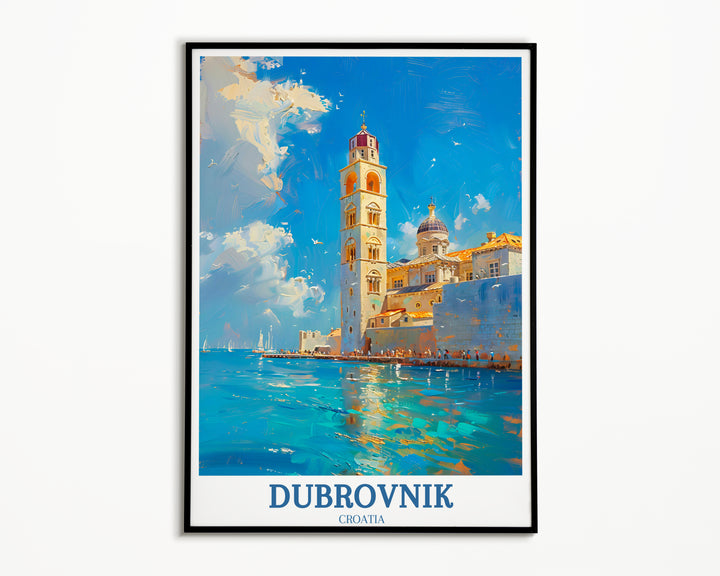 An enchanting Dubrovnik wall art print showcasing the historic Old Town and its ancient fortifications along the Adriatic coastline