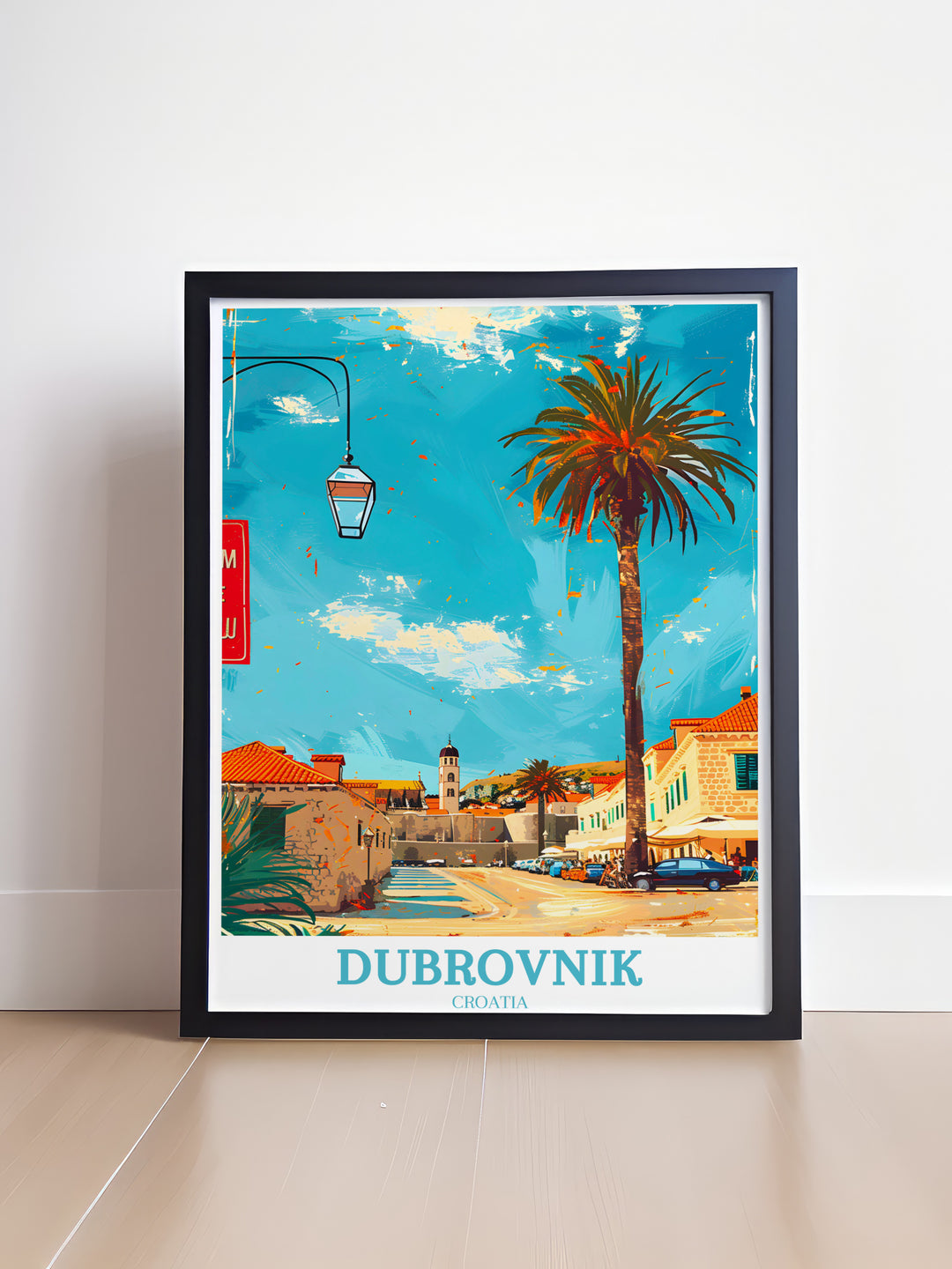 Dubrovnik Travel Print depicting the picturesque coastline and historic landmarks of the city.