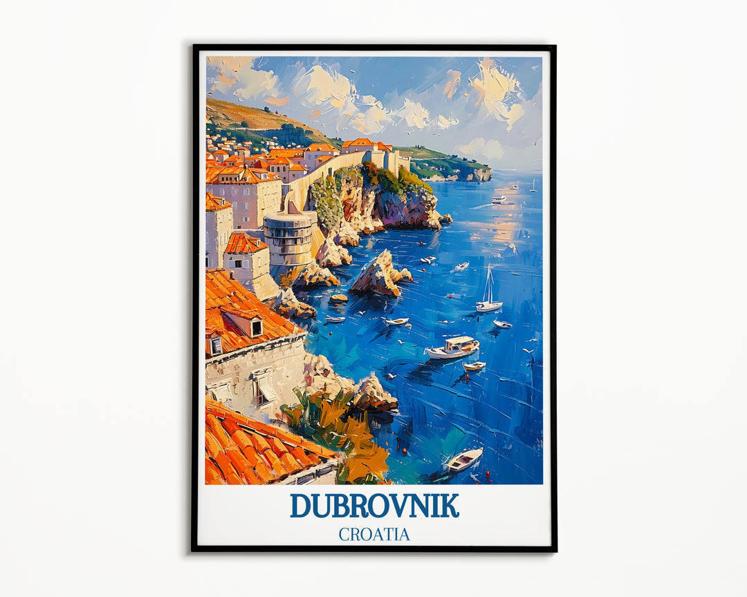 Immerse yourself in Dubrovnik's beauty with Travel Poster Wall Art, featuring stunning views of the Old Town Walls and picturesque landscapes