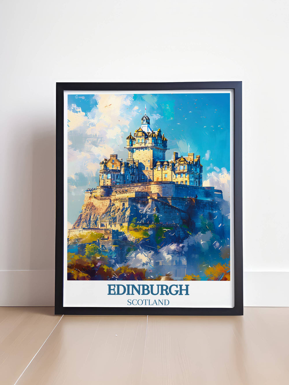 Stunning artwork depicts Edinburgh's timeless charm, offering a captivating glimpse into the heart of this historic European city, ideal for Scotland enthusiasts.