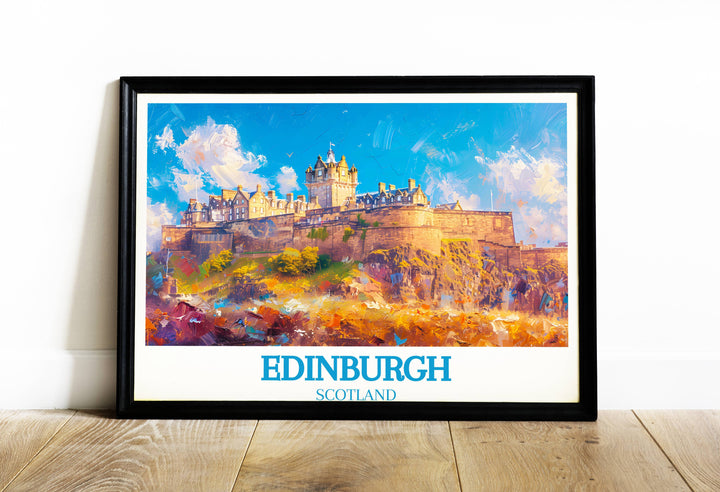 Explore Scotland's charm with an Edinburgh travel poster featuring the majestic Edinburgh Castle, perfect for adorning your memory wall.