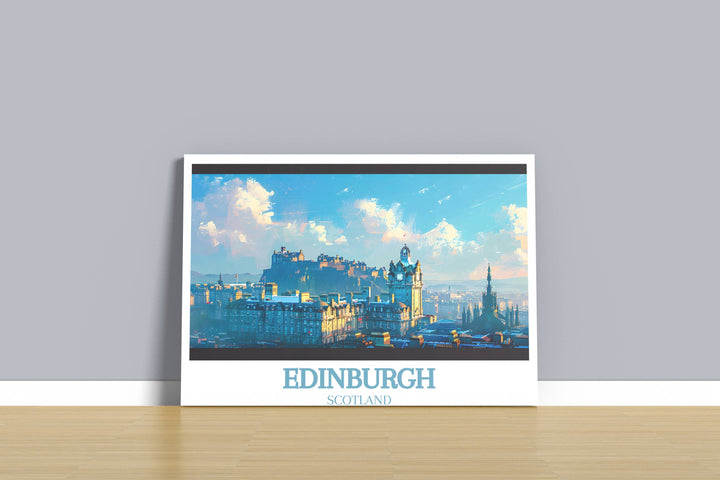 Explore Scotland's charm with an Edinburgh travel poster featuring the majestic Edinburgh Castle, perfect for adorning your memory wall.