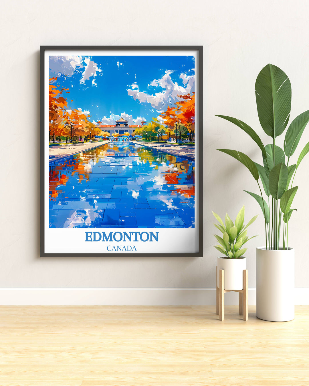 Vibrant Edmonton Travel Poster highlighting the famous Edmonton Folk Music Festival, bringing the city’s cultural scene to life in your home or office.