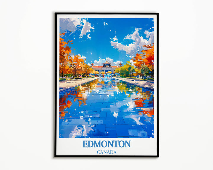Elegant Edmonton Art Print of the Alberta Legislature Building surrounded by autumn leaves, a sophisticated piece for any Edmonton gift or decor.