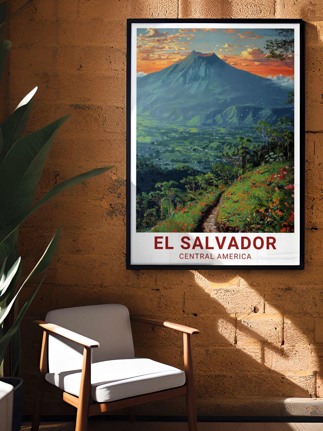 The stunning natural beauty of El Boquerón National Park is captured in this El Salvador wall art. The detailed depiction of the volcanic crater and its surrounding greenery makes this travel print a perfect addition to any home, celebrating the unique landscapes of Central America.
