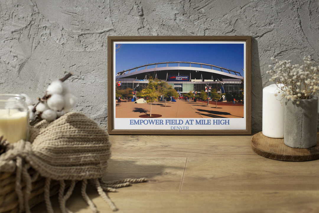 Mile High Stadium artwork, celebrating the Denver Broncos in style, perfect for gifting or adding to your own sports memorabilia collection.