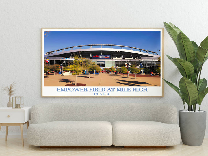 Empower Field framed room decor, showcasing the iconic Mile High Stadium, a must-have for any die-hard Broncos fan.