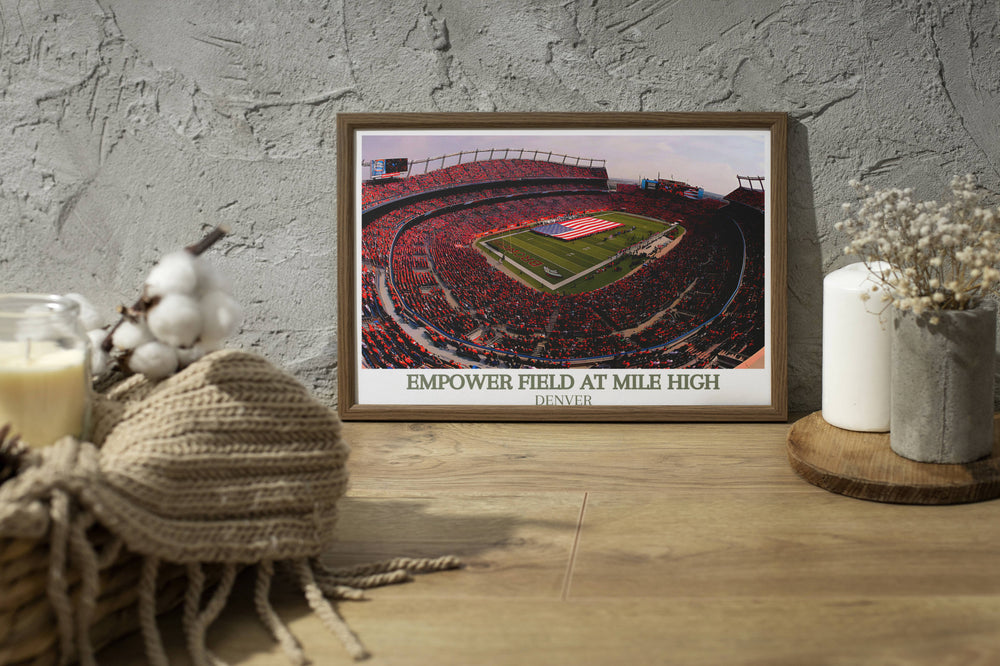 Add a touch of sports flair to your space with a Minimalist Sports Poster featuring Empower Field Stadium. Perfect for office wall art or bedroom decor, this Denver Broncos poster is sure to impress any NFL fan.
