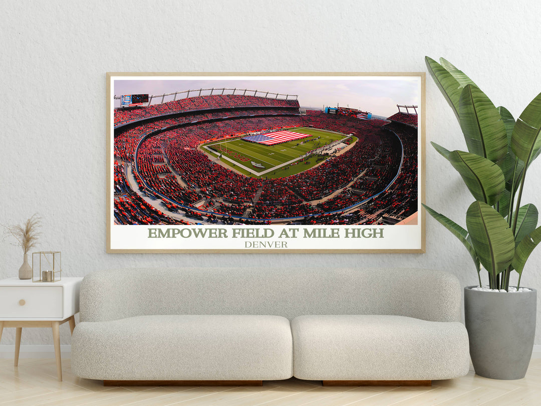 Bring the excitement of game day home with a Stadium Print Download of Empower Field Stadium. Whether it's for office wall art or bedroom decor, this Denver Broncos poster is a versatile addition to any space.