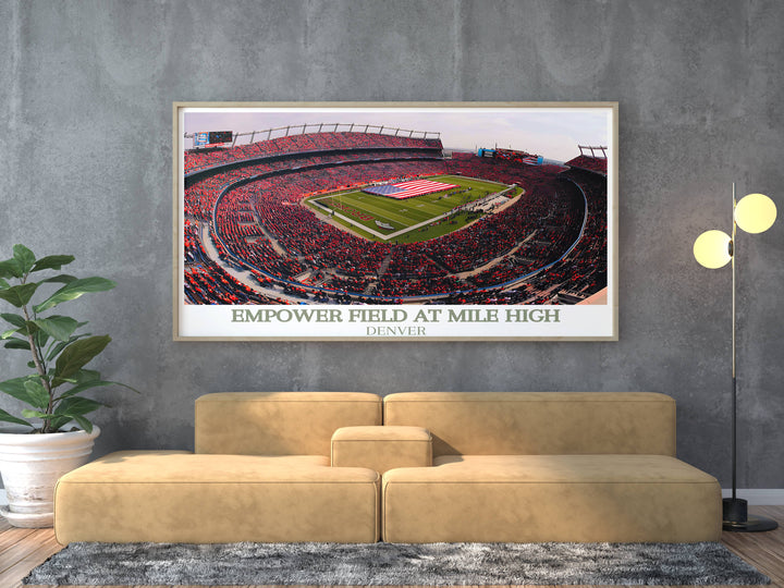 Showcase your love for the Denver Broncos with a Poster Framed Room Decor featuring Empower Field Stadium. This ready-to-hang NFL art piece is perfect for adding a touch of team spirit to your home decor.