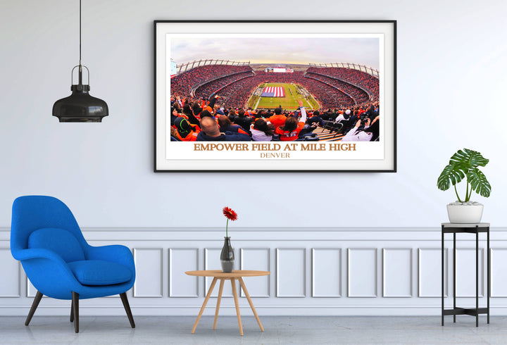 Transform your space with an Empower Field Poster, showcasing the iconic Denver Broncos stadium. This minimalist sports poster is perfect for framing and makes a thoughtful housewarming gift or addition to your home decor.