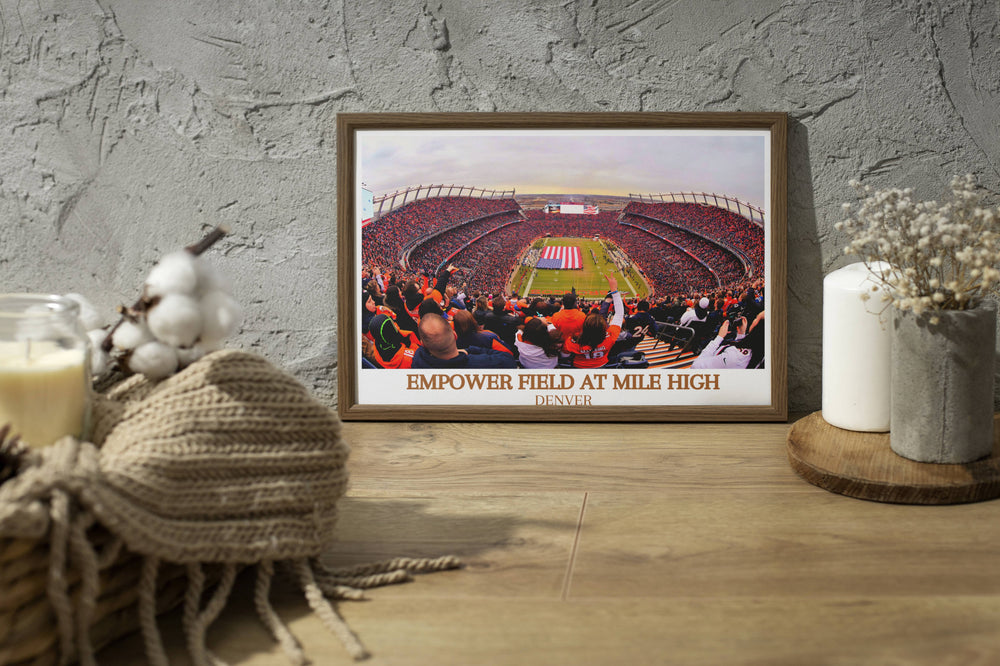Celebrate your love for the Denver Broncos with a Denver Broncos Poster. This NFL art piece is a must-have for any fan cave or sports-themed room. Available as a digital travel art print or ready-to-hang framed decor.
