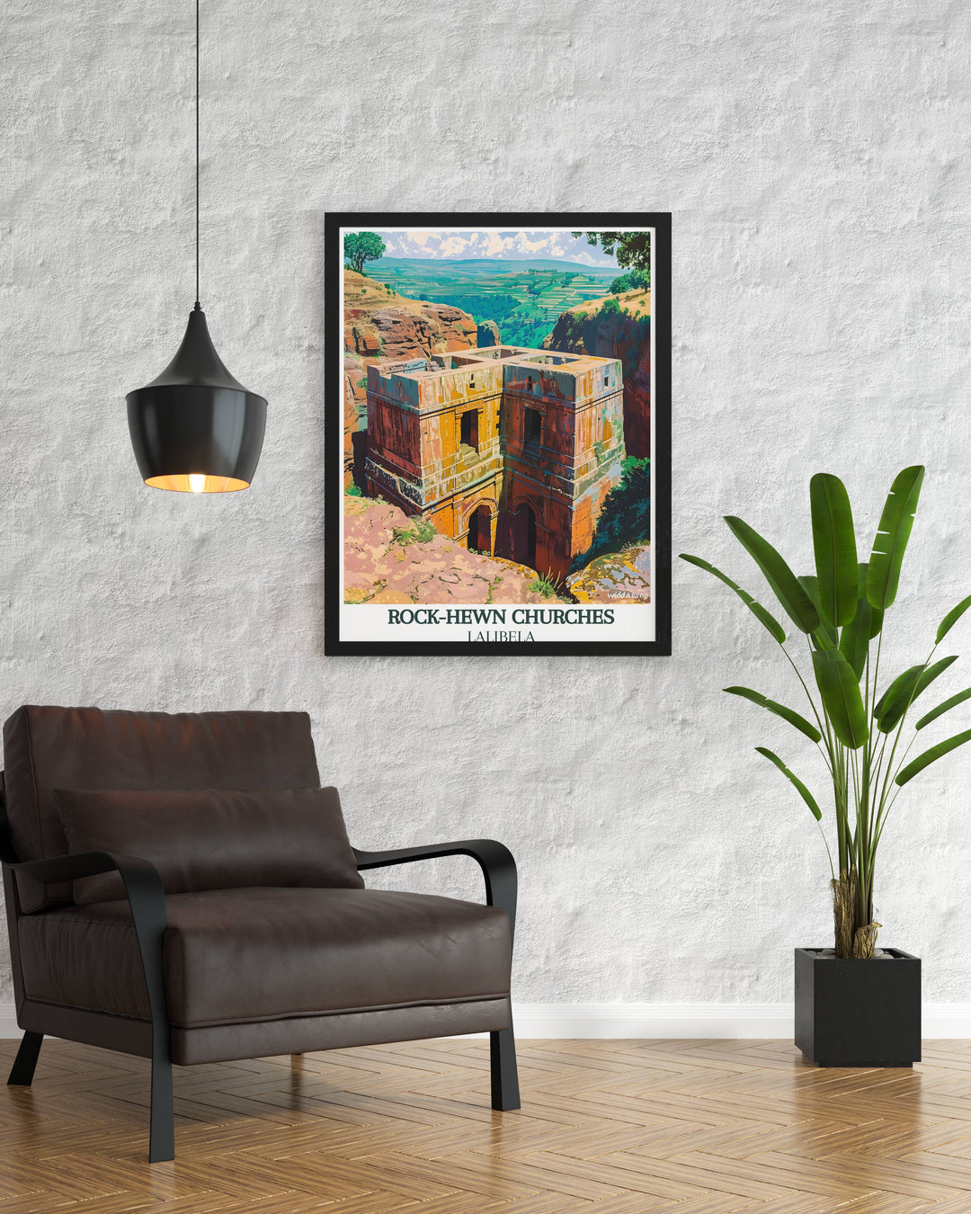 Evocative Lalibela wall decor illustrating the majestic landscapes of Ethiopia, this print merges the tranquility of Lalibela with the rich cultural tapestry of Ethiopian art, ideal for collectors