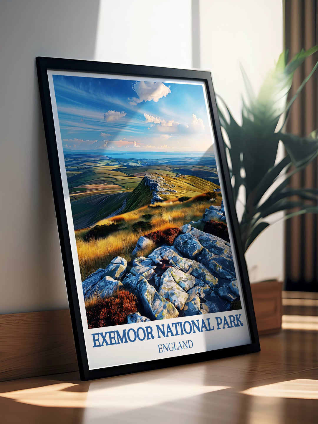 A detailed print of the rugged terrain leading up to Dunkery Beacon, showcasing the natural beauty and varied landscapes of Exmoor.