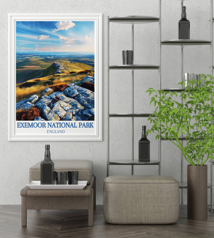 Early morning mist enveloping the summit of Dunkery Beacon, creating a mystical atmosphere in this unique wall art.