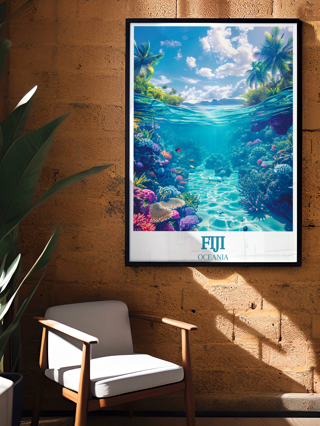 Custom Travel Poster featuring The Great Astrolabe Reef, a thoughtful birthday gift that brings the beauty of Fiji's coast into the home.