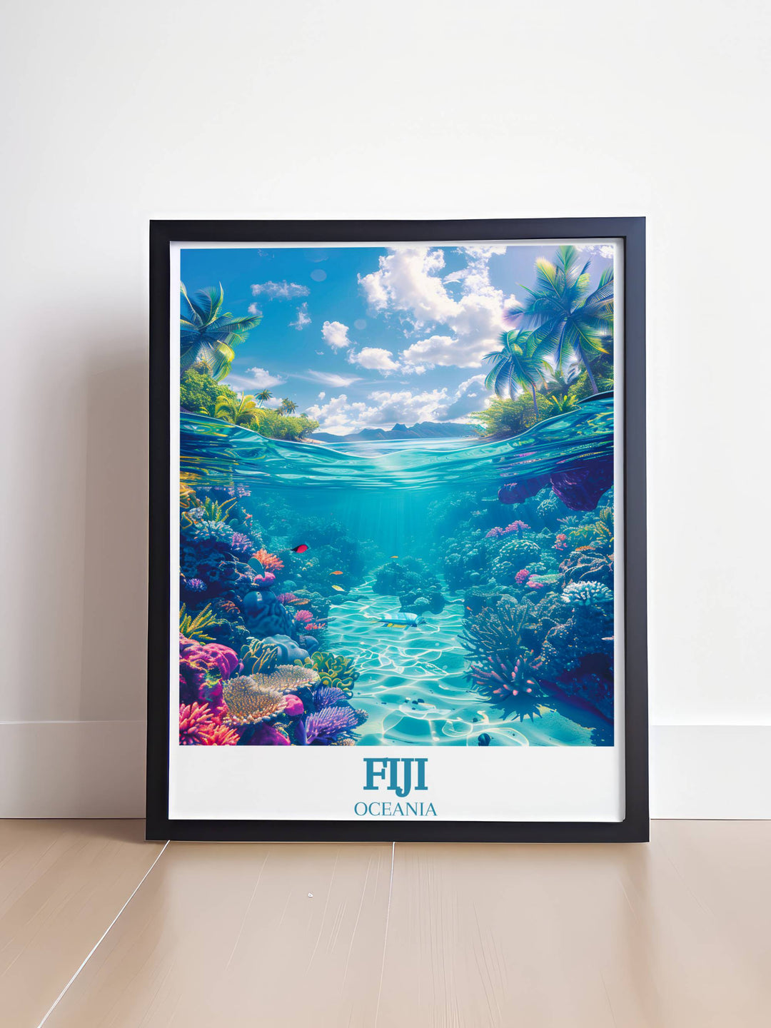 Artistic Fiji Poster Print of The Great Astrolabe Reef, blending vibrant colors and detailed textures for an immersive wall art experience