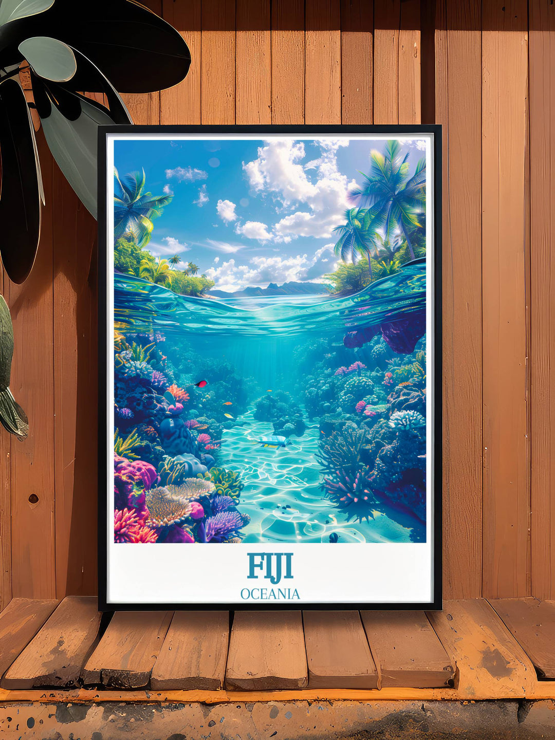 Fiji Coastal Wall Art showcasing the serene beauty of The Great Astrolabe Reef, ideal for those who love to decorate with travel destinations.
