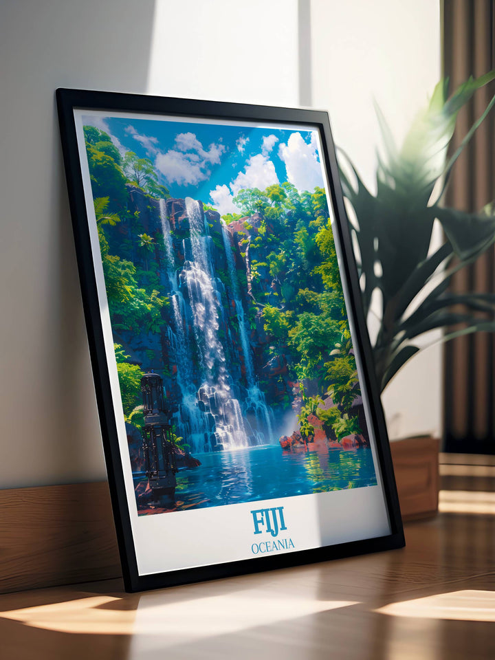 Tavoro Falls Print Artwork a mesmerizing depiction of Fijis natural wonder blending the allure of the falls with the artistic elegance suitable for any wall