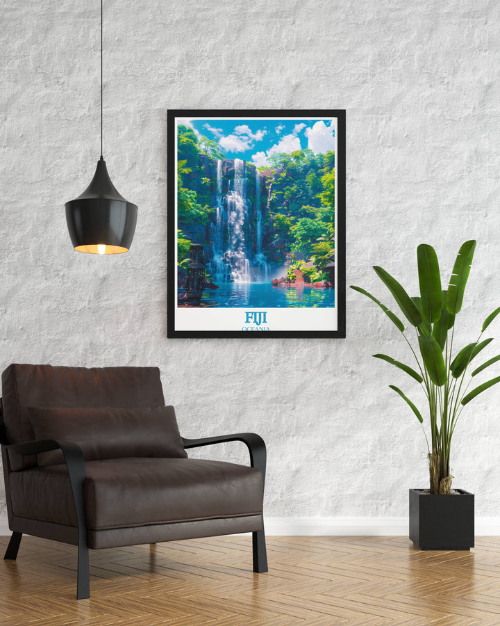 Breathtaking Tavoro Falls Home Decor Print showcasing the cascading beauty of this Fiji treasure ideal for adding a serene and artistic touch to your living space