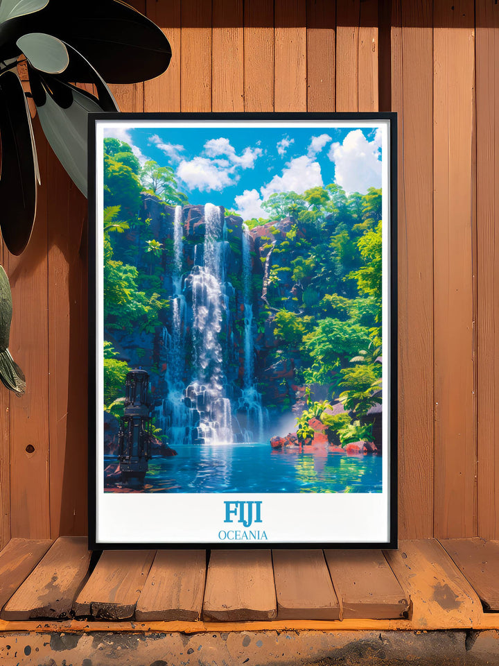 Elegant Fiji Wall Hanging featuring the peaceful Tavoro Falls offering a slice of the South Pacifics natural splendor to art lovers and Hawaii enthusiasts alike