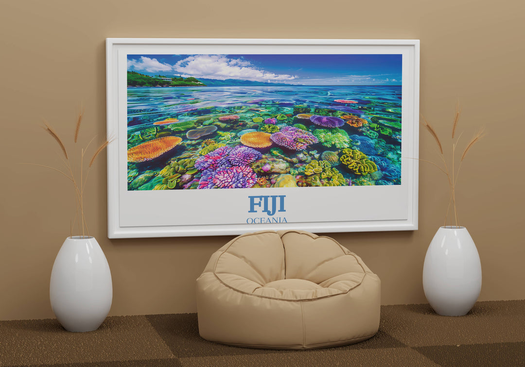Lebendiger Fidschi-Riff-Druck präsentiert Unterwasserwunder – Fidschi-Reisedrucke