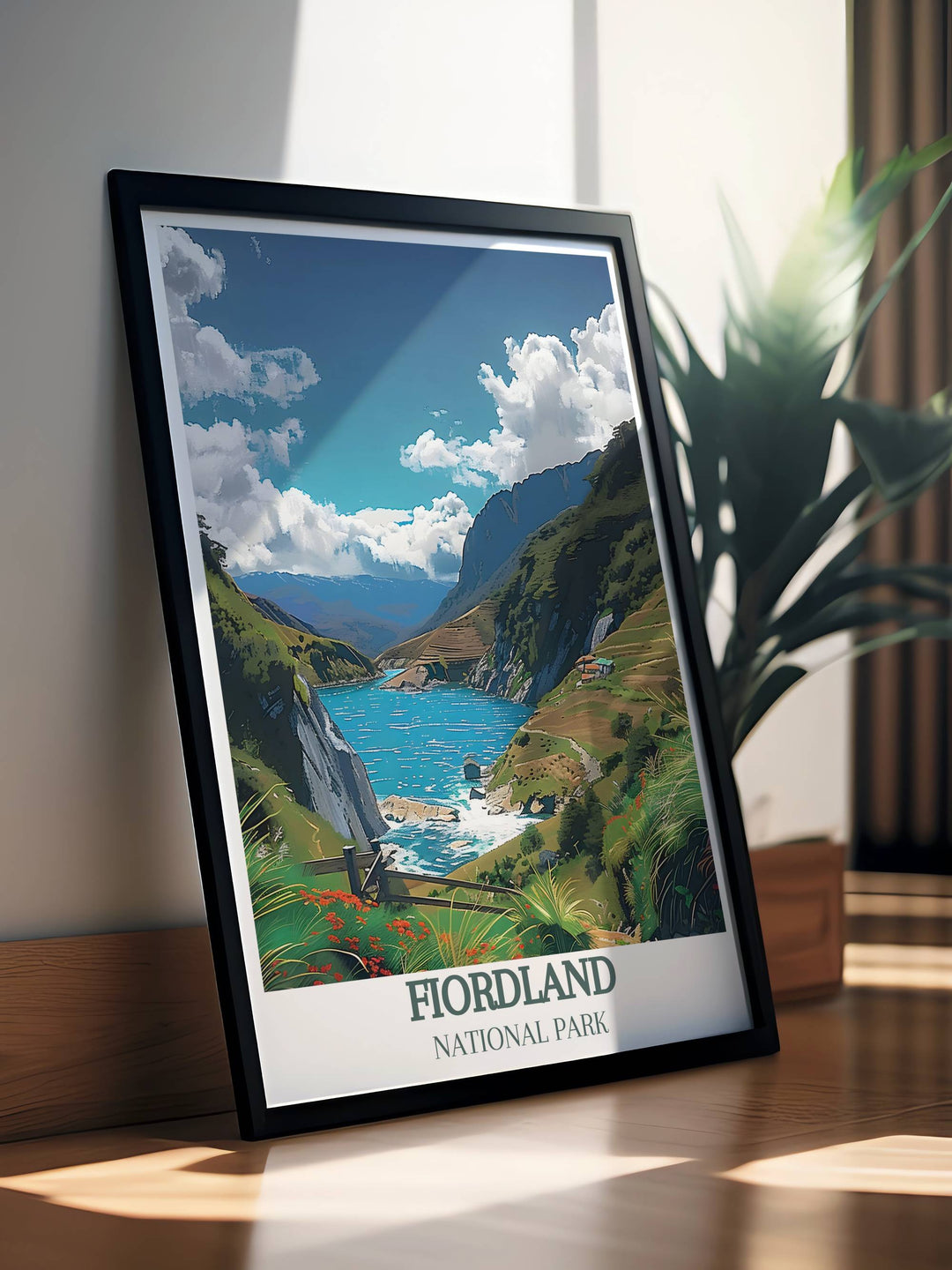 Hikers on The Routeburn Track enjoying the expansive views of the Earl Mountains, illustrated in an engaging and adventurous wall art.
