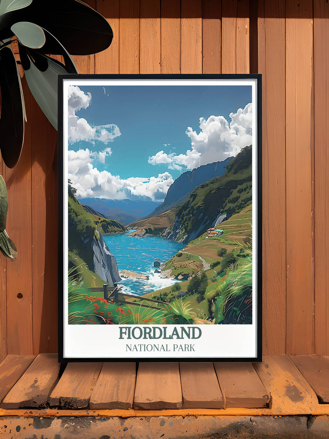 The tranquil atmosphere of a misty morning on The Routeburn Track, creating a mystical vibe in this captivating poster.