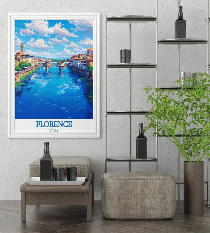 Breathtaking view of Florence captured in a Travel Print Wall Art piece highlighting the citys artistic and cultural heritage for a refined home decor choice