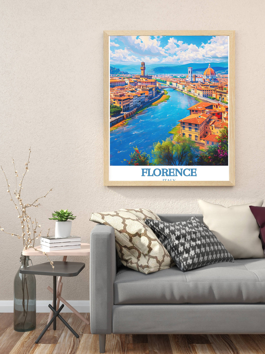 Enchanting Print of the Uffizi Gallery, highlighting the galleries architectural beauty and its pivotal role in art history, perfect for any space.
