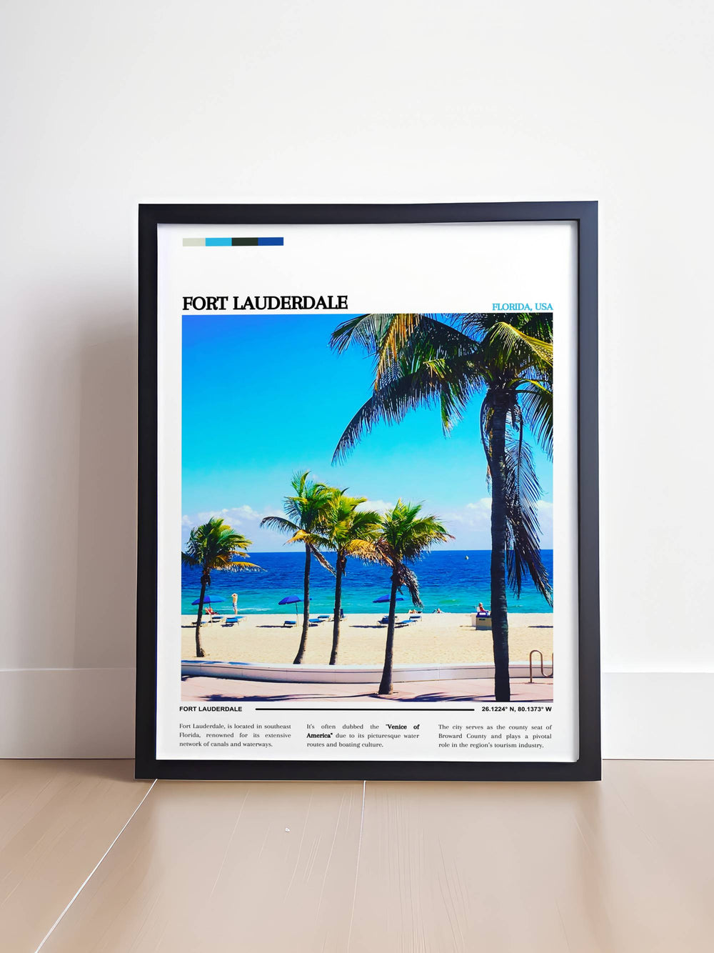 Artistic poster of Fort Lauderdale displaying colorful, abstract interpretations of the city's famous landmarks, suitable for contemporary homes seeking a modern touch.