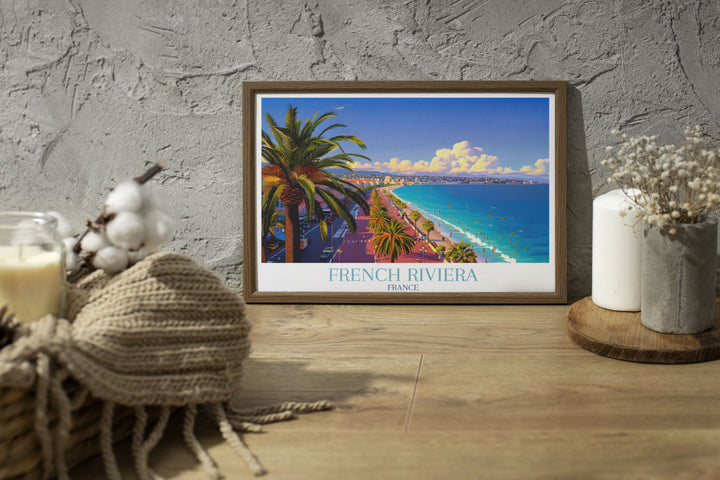 Sunset view over Promenade des Anglais offering a serene atmosphere with pastel skies and calm sea perfect for tranquil home decor