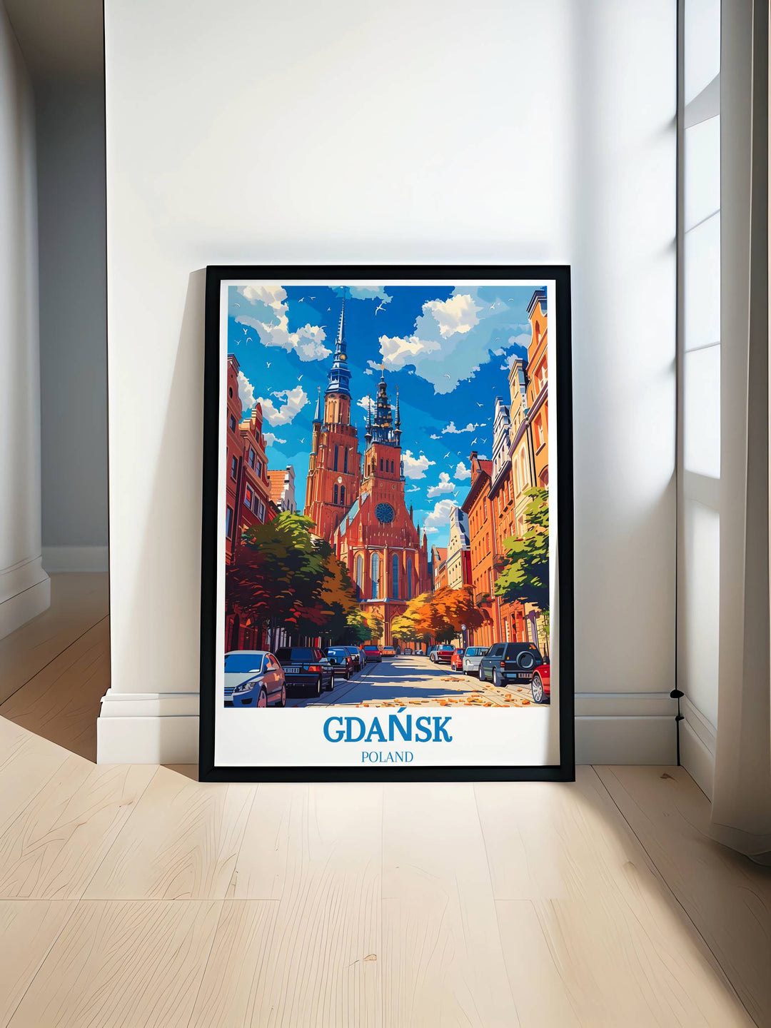 A captivating Gdańsk Travel Poster that vividly portrays the historic charm and vibrant culture of Gdańsk, perfect for adding a touch of Polish beauty to any space.