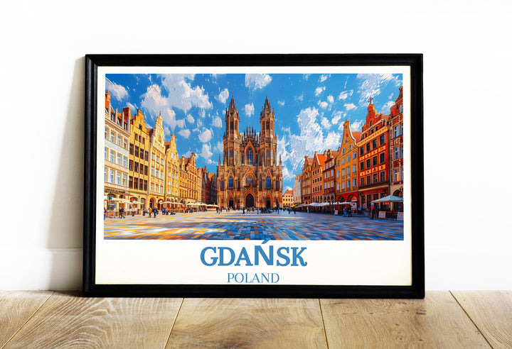 A mesmerizing Gdańsk Travel Poster that encapsulates the citys charm, inviting viewers on a visual journey through Polands coastal gem.