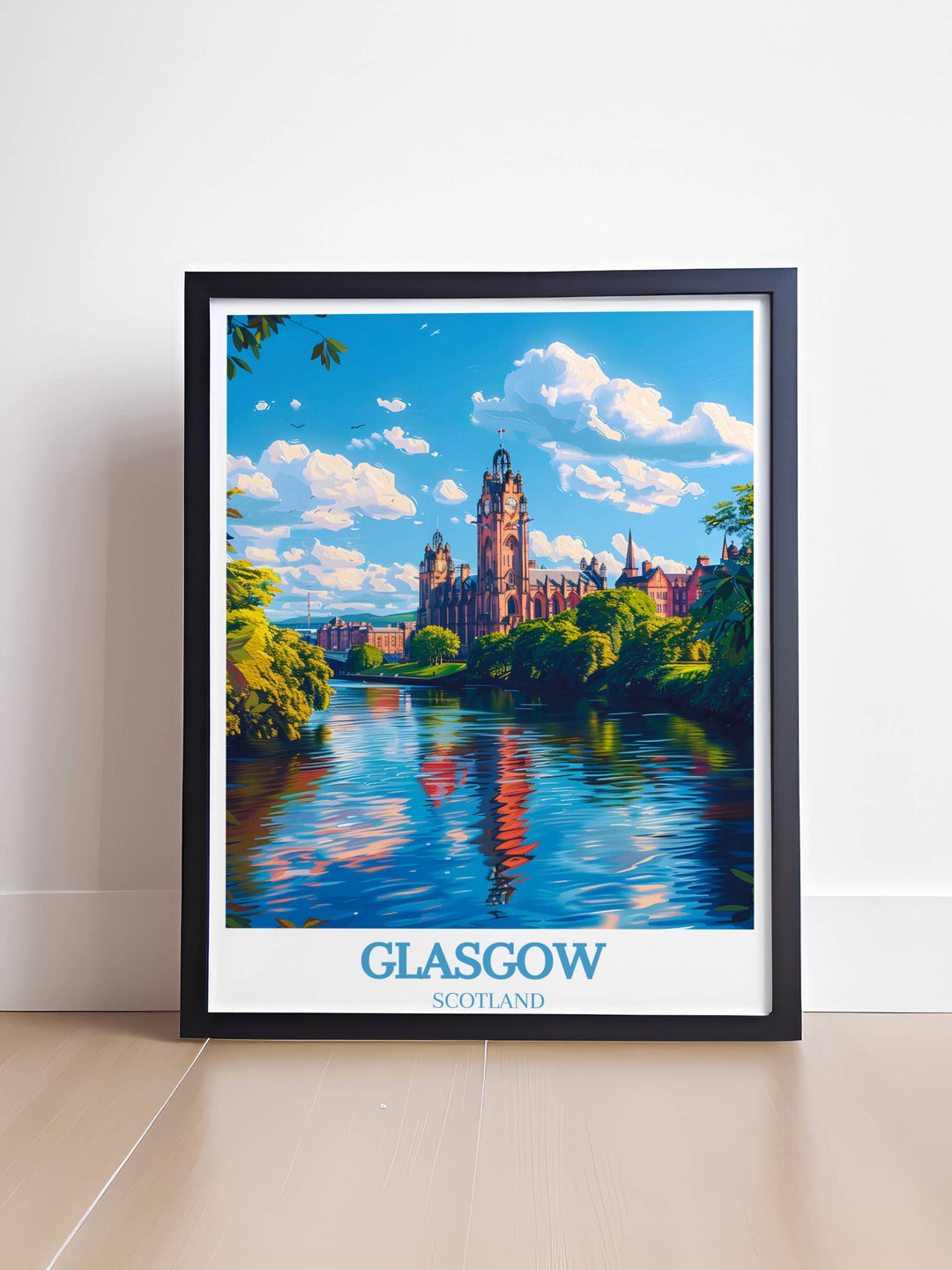 Immerse in the essence of Scotlands dynamic city through captivating posters celebrating Glasgows cultural tapestry.