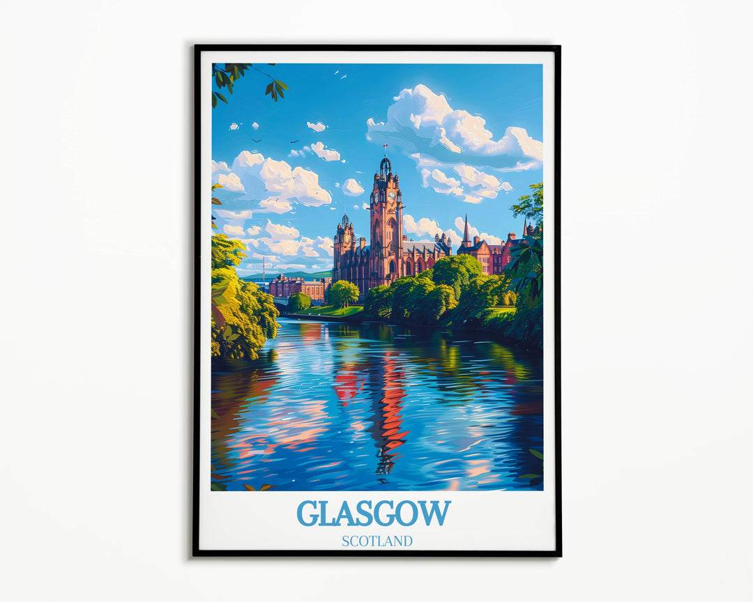 Immerse in the blend of tradition and modernity with abstract prints of Glasgows skyline, a visual delight.