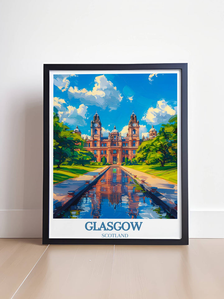 This printable Glasgow Scotland travel art combines modern design with historical elegance, offering a unique way to decorate your space with the beauty of Glasgow, making it perfect for art enthusiasts looking for a touch of Scottish culture in their interiors