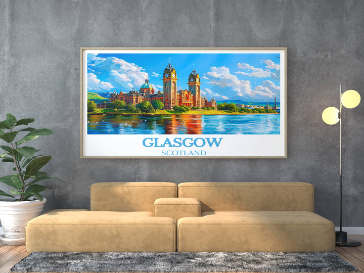 Scotland wall art featuring breathtaking views of Glasgow, meticulously crafted to celebrate Scottish landscapes and architecture, making it an exquisite addition to any art collection