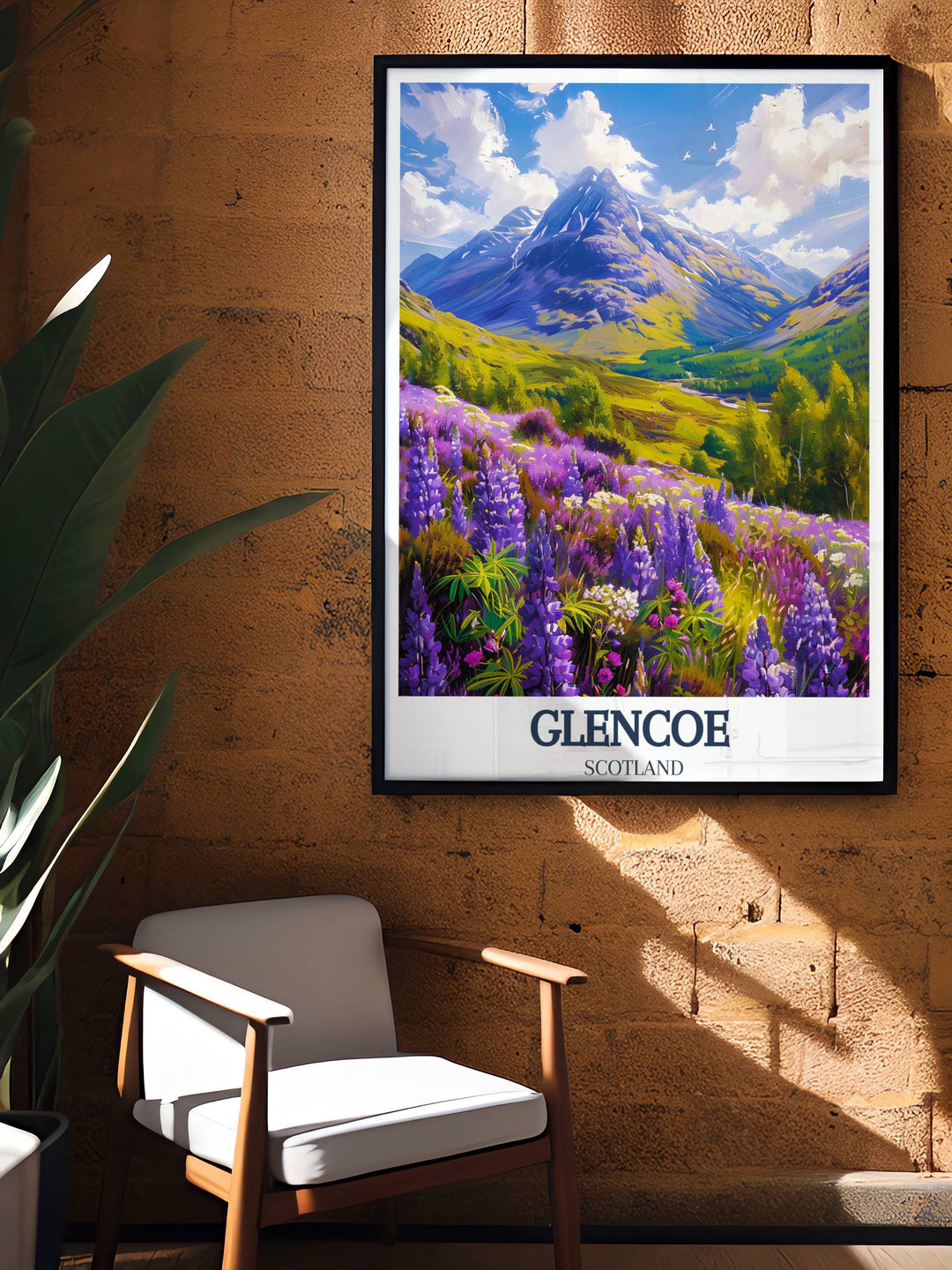 Dive into the heart of Western Scotland with this Glencoe Travel Print, a celebration of the land's untouched beauty and rugged charm.