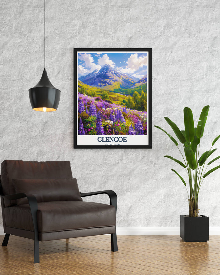 A serene portrayal of Glencoe's Scottish highlands, blending natural beauty with a sense of adventure, ideal for any art aficionado's collection.