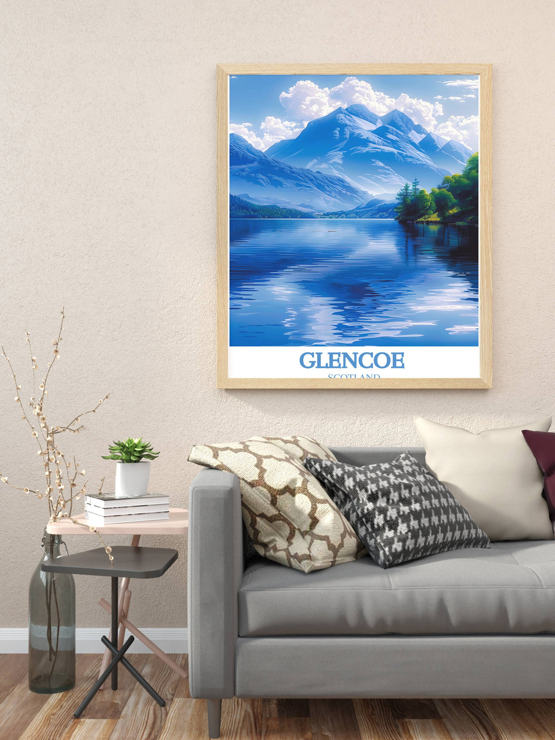 Our Lovers Scotland Art captures the romantic essence of Glencoe, making it a prized addition to any collection of Europe travel posters and gifts.