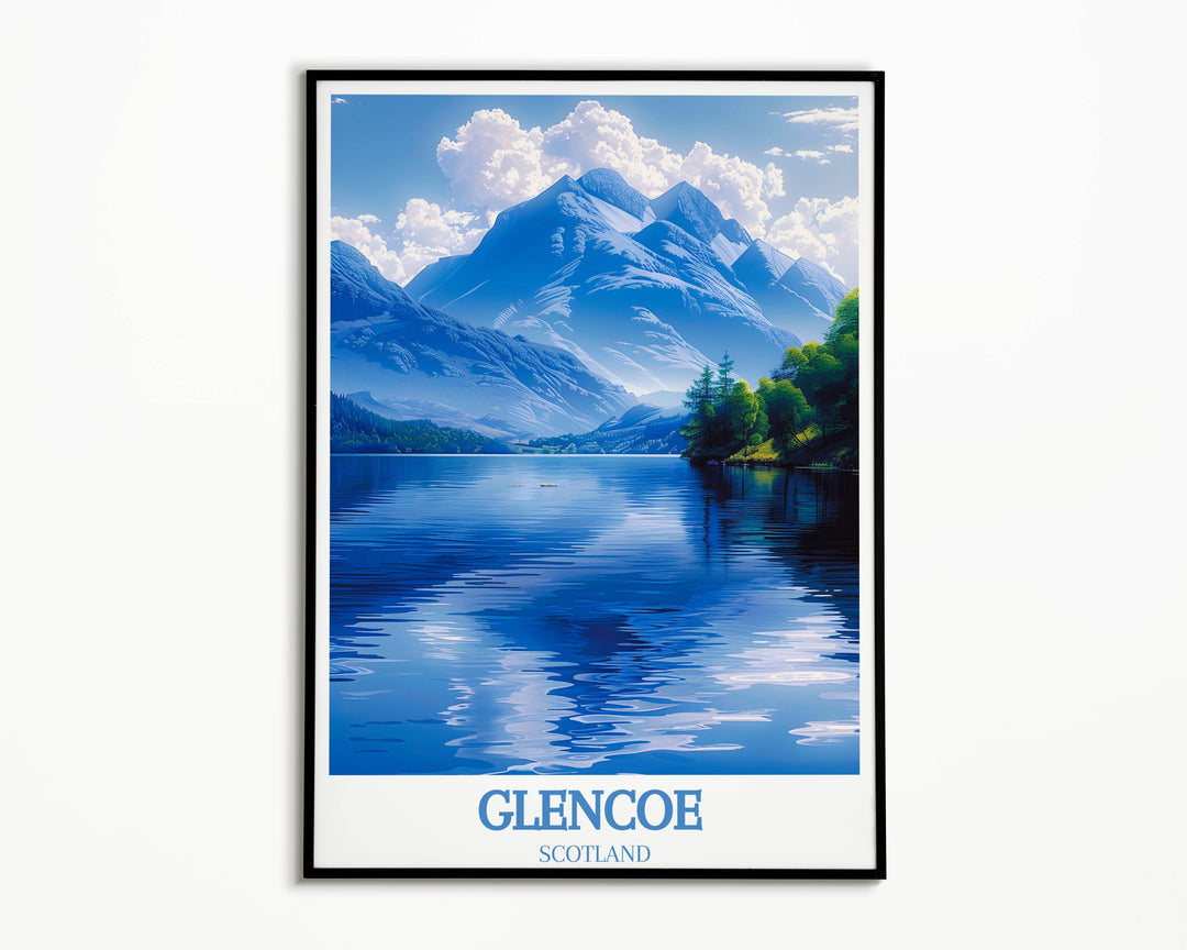 Discover the majestic scenery of Glencoe through our Europe travel posters, a tribute to Scotland's untouched wilderness and captivating heritage.