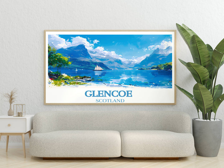 Elegant Glencoe Art Print, weaving the rich heritage and untamed beauty of the Scottish Highlands into a stunning piece of home art.