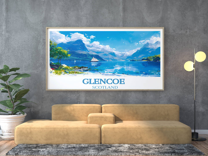 Unique housewarming gift featuring Glencoes picturesque valleys and mountains, offering a piece of Scotlands heart and soul.